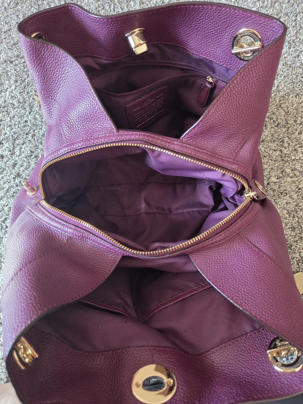 Coach Edie Pebbled Purple Turnlock Chain Bag - Picture 5 of 7